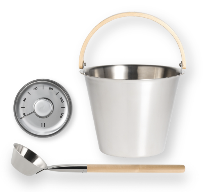 Rento Sauna Bucket, Ladle & Thermometer Stainless Steel