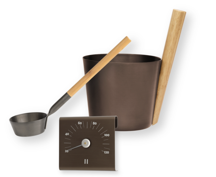 Rento Sauna Bucket, Ladle & Thermometer Tar