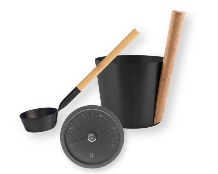 Rento Sauna Bucket, Ladle & Thermometer Black