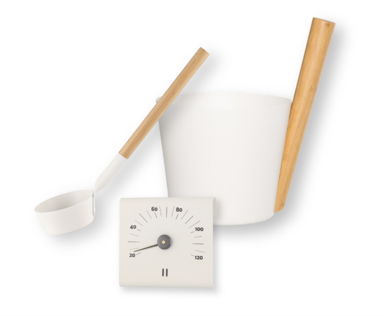 Rento Sauna Bucket, Ladle & Thermometer White