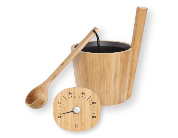 Rento Sauna Bucket, Ladle & Thermometer Bamboo